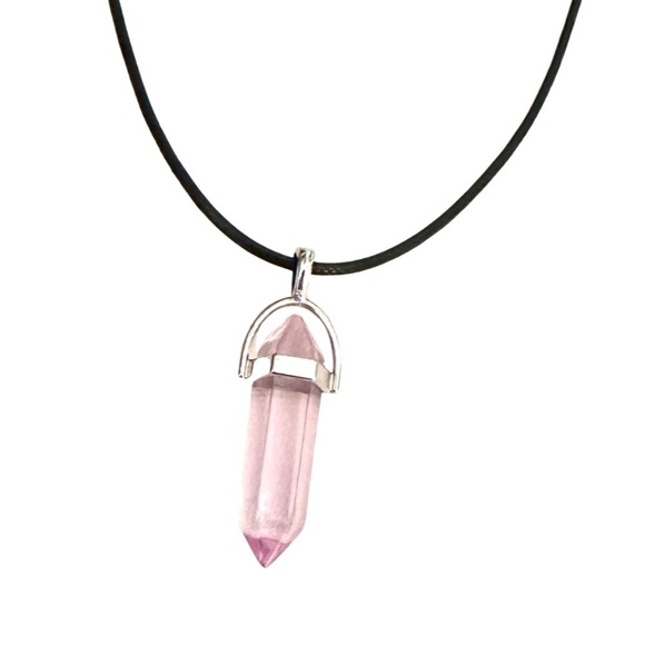 ⭐️ 5 for $25 Hexagonal Crystal Pendant Necklace Black Braided Cord - Picture 1 of 8
